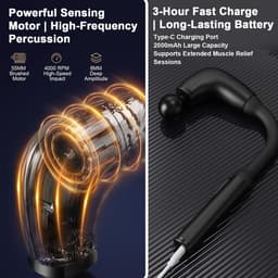 SnelShoppen - Massagepistool met Verlenggreep voor Diepteontspanning van Rug, Nek en Schouders - 6 Niveaus, 4 Massagekoppen, 2000 mAh, Stille Percussi — thumbnail 4