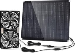 Zonneventilator Set - Zonnepaneel Ventilator - Luchtcirculatie Buiten - Dubbele IPX7 Waterdichte Ventilatoren - 30 Watt - Zwart — thumbnail 1