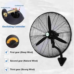 Wandventilator - Industriële Ventilator - Ruimte Koelen - 120° Oscillerend - 68 cm - Zwart — thumbnail 4