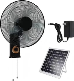 Wandventilator - Ventilator Zonne-energie - Ruimte Koelen - Verstelbare Kanteling Oscillatie - 16 Inch - Zwart — thumbnail 1