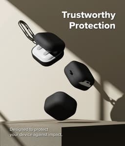 Ringke Silicone Hoesje Geschikt voor Samsung Galaxy Buds 4 / 4 Pro - Siliconen Cover - Karabijnhaak - Case Zwart — thumbnail 3
