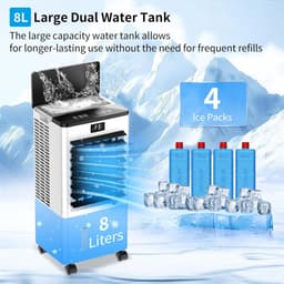 Mobiele Airco - Draagbare Koeler - Ruimte Koelen - Zonder Afvoer - 8 Liter Tank - Wit — thumbnail 3