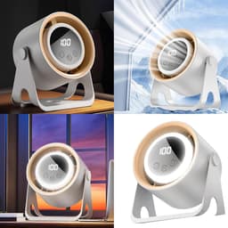 Bureauventilator – Tafelventilator – Stille, draagbare USB-ventilator – Met ledverlichting – Digitaal display – Kleine bureauventilator – Zwart — thumbnail 5