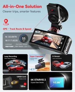 4K Dash Cam - Autocamera Rijcamera - Veilig Rijden - Dubbele Lens - 3.18 Inch Scherm - Zwart — thumbnail 2