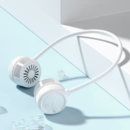 Nekventilator (knopmodel) - 64×64×48 mm - Slanglengte 42 cm - Flexibel en opvouwbaar - Handsfree ventilator zonder bladen - 3 windsnelheden - Stil en lichtgewicht - Geschikt voor reizen, sporten, kantoor en buitenactiviteiten - Wit — thumbnail 1