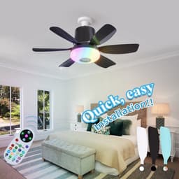 Plafondventilator met verlichting en afstandsbediening met ingebouwde luidspreker - Zwart - Verbeterde RGB-versie - LEC020R - Drie windsnelheden - Kleine plafondventilator met verlichting, geschikt voor slaapkamers en woonkamers - Zwart - 47x18 cm — thumbnail 1