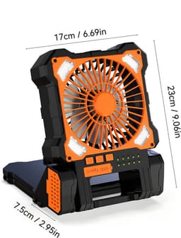 Ventilator op zonne-energie - 8000 mAh - Opladen via zonnepaneel - Draagbare campingventilator - Multifunctioneel met LED-verlichting - Type-C opladen - Stille reisventilator - Oranje — thumbnail 5
