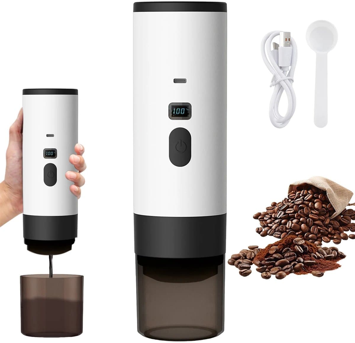 Zerova Draagbare Elektrische Capsule Koffiemachine 3-in-1 - Espresso Maker met 15 Bar Druk - Verwarming - USB-C Opladen - Wit — afbeelding 1