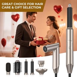Styler 6-in-1 Air Brush verwarmingsborstel, föhn met diffuser, 6-in-1 blaasborstel, airstyler, haarkruller, stijlborstel, airbrush-set, kapsel, dames, goud — thumbnail 4