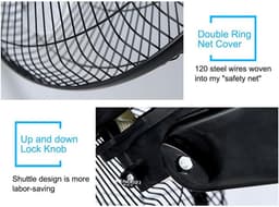 Wandventilator - Stille ventilator - Ruimte koelen - 5 aerodynamische bladen - 16 inch kop - Zwart — thumbnail 5