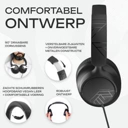 PowerLocus Pwired - Koptelefoon met Draad USB-C - Microfoon - Inklapbaar - Over-Ear Hoofdtelefoon met Kabel - Comfortabele Pasvorm - Zwart — thumbnail 4