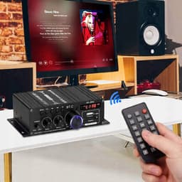 12V Bluetooth Versterker 40W - 2.0 Stereo & Aluminium Behuizing - FM USB SD Multi-source - 90dB Signaal-ruis & 20Hz-20kHz - Incl. Afstandsbediening - Voor Thuis & Auto — thumbnail 3