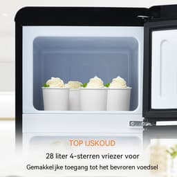Mini koelkast - Retro koelkast - Energieklasse D - 92L - 45 dB - Mini Koelkasten - LED verlichting - 2 deurs koelkast - Vintage koelkast - koelkast - koelvriescombinatie - Zwart — thumbnail 5
