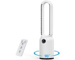 Torenventilator stil en bladloos - afstandsbediening - oscillerend - 24 snelheden - timer 12 uur - wit