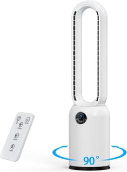 Torenventilator stil en bladloos - afstandsbediening - oscillerend - 24 snelheden - timer 12 uur - wit — thumbnail 1