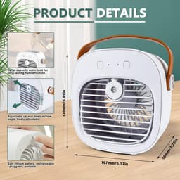 2-in-1 Mini Aircooler Draadloos – Luchtkoeler & Luchtbevochtiger met 4000 mAh Accu, USB Oplaadbaar, 3 Snelheden, Persoonlijke Koelventilator voor Bureau, Slaapkamer & Camping — thumbnail 3