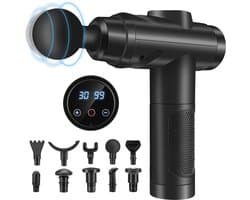 Massage Gun Professioneel - Percussie Massageapparaat met 30 Snelheden - Stil Ontwerp met LCD Touchscreen - 10 Massagekoppen voor Schouders, Rug, Spieren en Lichaamsontspanning