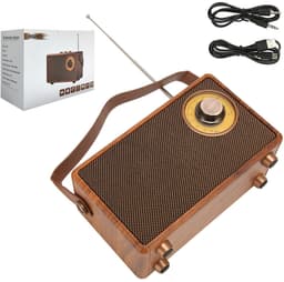 Draagbare radio - Retro radio - Draadloze Bluetooth-luidspreker - 360° stereo - Bluetooth 5.4 - 6,5*16*9 cm - Radio op batterijen - USB-aansluiting - Radio-afstemknop - Bruin - WALALLA AS23 — thumbnail 2