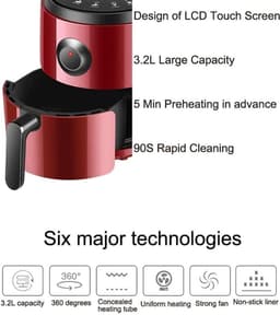 Heteluchtfriteuse - Airfryer Frituurpan - Gezond Koken - Olievrij Frituren - 3 Liter - Rood — thumbnail 4