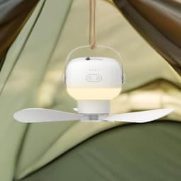 Camping Plafondventilator - Ventilatorlamp met licht - Buiten verkoeling - Dubbele functie ophangen/tafel - 26 x 9 cm - Enkel kenmerk — thumbnail 2