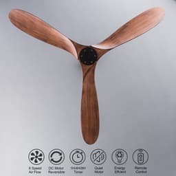 MIVRAY Plafondventilator Zonder Licht - 52 Inch - 6 Snelheden, Omkeerbare Stille Gelijkstroommotor - ABS - Zwart en Donker Notenhout - Binnen En Buiten — thumbnail 3