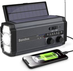 Bondoo Noodradio 5000 mAh – Noodradio solar opwindbaar - Noodradio op batterijen - Noodradio opwindbaar en batterij - Radio noodpakket - Draagbare radio – Noodradio DAB+ - Powerbank zonneenergie - Zwart — thumbnail 1
