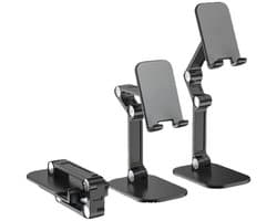 Verstelbare hoogte en hoek mobiele telefoonstandaard, opvouwbare mobiele telefoonstandaard voor op het bureau, geschikt voor smartphones, en tablets van 4,7 inch tot 13 inch, zwart