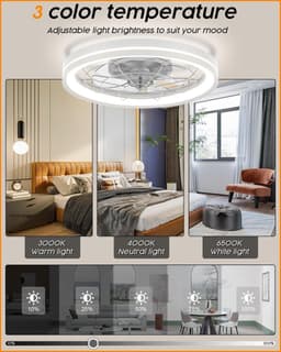 RFWR® Stille plafondventilator met licht en afstandsbediening, 48 cm, dimbaar, moderne ronde ventilator voor slaapkamer en woonkamer — thumbnail 2