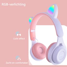 KINSI LED Kattenoren Koptelefoon - Draadloze Bluetooth Headset met Verlichte Oren - Voor Meisjes & Gaming,blauw — thumbnail 5