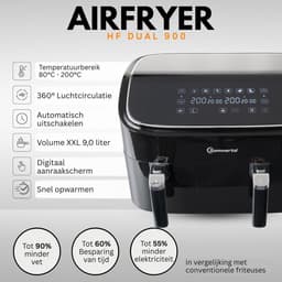 Sommertal HF DUAL 900 heteluchtfriteuse met dubbele kamer | 9 liter XXL heteluchtfriteuse & dehydrator | 2850 W | Digitaal touchscreen | 3D-luchtcirculatiesysteem | Voorverwarmen | Synchronisatiefunctie — thumbnail 6