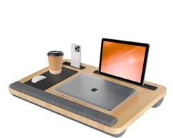 Lomera Laptopkussen - Schoottafel - Bedtafel - Schootkussen - Laptray - Houten Schoottafel - Polssteun - Muispad - Telefoonhouder - Tablethouder - Geschikt voor Laptops tot 15.6 Inch - Stabiele Ondergrond - Drukvermindering