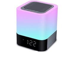 5-in-1 Bluetooth Speaker met LED Lamp, Wekker, Touch Bediening & 48 Kleuren – Draadloos, USB/TF/AUX, Handsfree Bellen