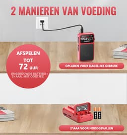 TRANSNECT® - Draagbare Noodradio - Rood - AM/FM - Oplaadbaar & Op Batterijen - Koptelefoonaansluiting - Draagbare Radio - Wereldradio - Noodpakket Must Have - Zakradio - Voor Rampen - Kleine - Transistor Radio - Telescopische Antenne — thumbnail 5