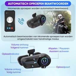 XELAR® Draadloze Motorhelm Headset - Intercom Motor Helm , Scooter - Bluetooth 5.3 - IP65 Waterproof - Handsfree bellen - Muziek en Radio Luisteren via je Telefoon - Harde Microfoon — thumbnail 5