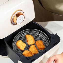 Luchtfriteuse rek - Rond roestvrij stalen dehydrator accessoires - 3 lagen stapelbaar - met silicone voeten en tong - geschikt voor 4.8L-6.6L toren. — thumbnail 2