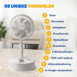 Vulpes Goods® Tech - Ventilator Staand met Afstandsbediening - Tafelventilator 4in1 - Draadloos - Oplaadbaar - Verstelbaar - Ultra Stil - 12dB - Timer - Statiefventilator - Vloerventilator - USB Ventilator - Vloerventilator - PRO Versie — thumbnail 5