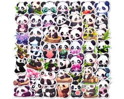 Mini panda vrienden boekstickers - Laptop stickers - plakstickers - 50 mini panda stickers - UV bestendig - verwijderbaar - waterbestendig - Stickerkamer®