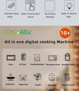 Biolomix Oven Airfryer combi - RVS - 11 in 1 - Touchscreen - Hulpmiddelen Inbegrepen - Broodrooster - airfryer xxl — thumbnail 8