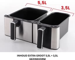 MKSS® Dubbele Airfryer XXXL - Duo Heteluchtfriteuse - Geschikt voor Accessoires - Zwart met Zilver — thumbnail 5