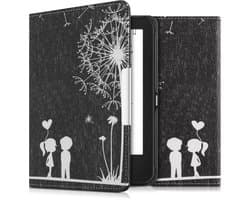 kwmobile e-reader hoesje geschikt voor Tolino Shine 2 HD hoes - E reader flip case met magnetische sluiting - Ereader cover - Paardenbloemen Liefde design in wit / zwart
