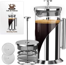 Cafe Du Chateau French Press Coffee Maker - hittebestendig glas met 4 niveaus filtratiesysteem, roestvrijstalen behuizing - brouwt koffie en thee - grote 36oz karaf koffie presser — thumbnail 1