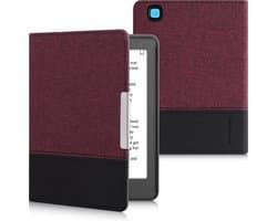 kwmobile ereader hoesje met magneetsluiting - geschikt voor Kobo Aura Edition 2 - Van kunstleer en canvas - In donkerrood / zwart