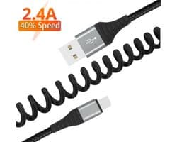 Phreeze USB naar USB C Data- en Oplaadkabel - 1.5M Krulsnoer- 2.4A Snellader Kabel - Quick Charge - Gevlochten Nylon - Voor Telefoon en Laptop - Universeel