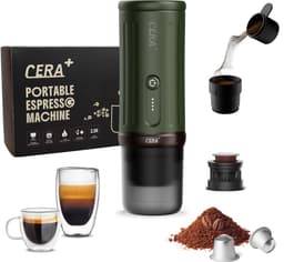 Cerapresso draagbare espressomachine - 3e gen 13500 mAh batterij - tot 8 kopjes zonder opladen - 150s tot 96°C - cups en gemalen koffie - dubbele espresso - draagbare koffiemachine - koffiemaker - reis & camping koffiezetapparaat 12 volt - CERA+ — thumbnail 3