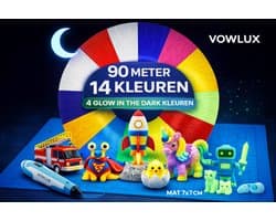 VOWLUX PLA 3D-Pen Filament Set – 90 m – 14 Kleuren incl. Glow in the Dark – Inclusief Siliconen mat & 2 Vingerbeschermers – 1,75 mm – Organisch & Afbreekbaar – Zonder 3D-Pen