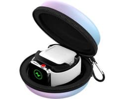Beschermende Reisetui voor Apple Watch en Airpods - Opbergzakje voor iWatch, Dockstation voor Airpods - Blauw paars verloop, Draagbaar - Series 10 t/m SE.