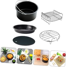 Accessoires voor de airfryer - 5-delige set - Inclusief bakvorm en rooster - Bakmand - Bakgereedschap - 16 cm diameter (6 inch) - Geschikt voor 2,3L-3,2L inhoud - Gemakkelijk schoon te maken - Zwart — thumbnail 6