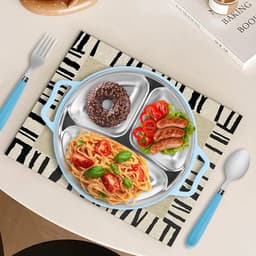 Microwave Plate 850 ml - Magnetron Schaal met Deksel - Magnetron Schotel met 3 Compartimenten en Ventilatie - Magnetron Servies met Bestek - BPA Vrij - Blauw — thumbnail 4