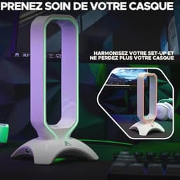 Gaming Headset Stand met RGB Backlight en USB Hub - Universele Hoofdtelefoonhouder voor PC, PS5, Xbox en Switch - Antislip en Ruimtebesparend - Wit 2024 — thumbnail 3