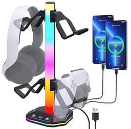 RGB Hoofdtelefoonhouder met Verzwaarde Basis en Oplader - Gaming Hoofdtelefoonhouder met USB en Type C — thumbnail 1